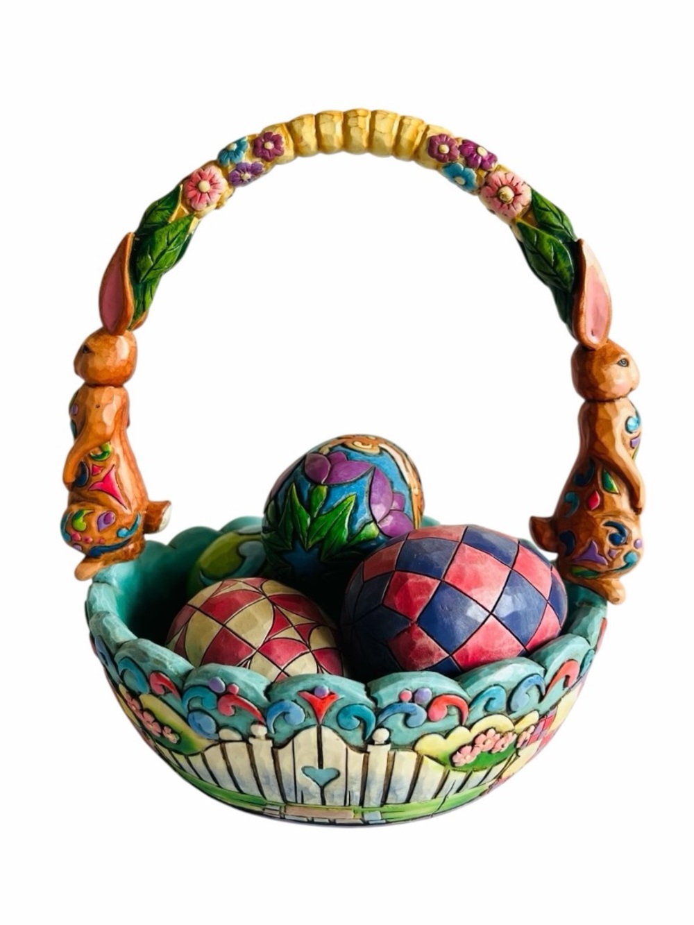 Vintage Jim Shore Heartwood Creek Hunting Eggs Finding Joy Basket with Eggs